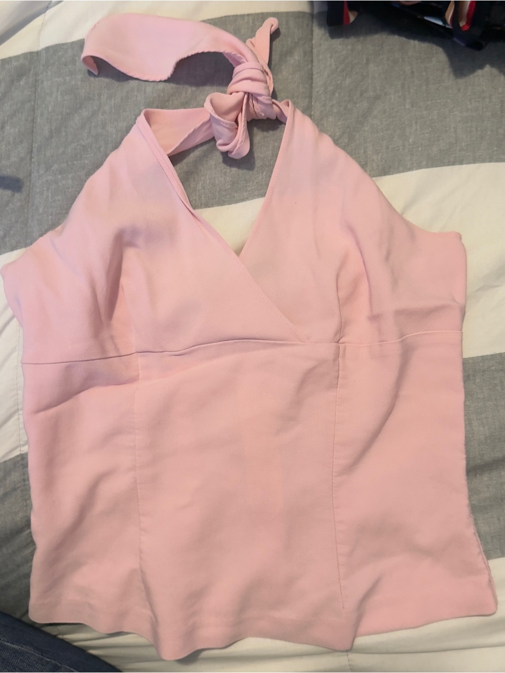 Pink Halter Crop Top - Classic V-Neck Style